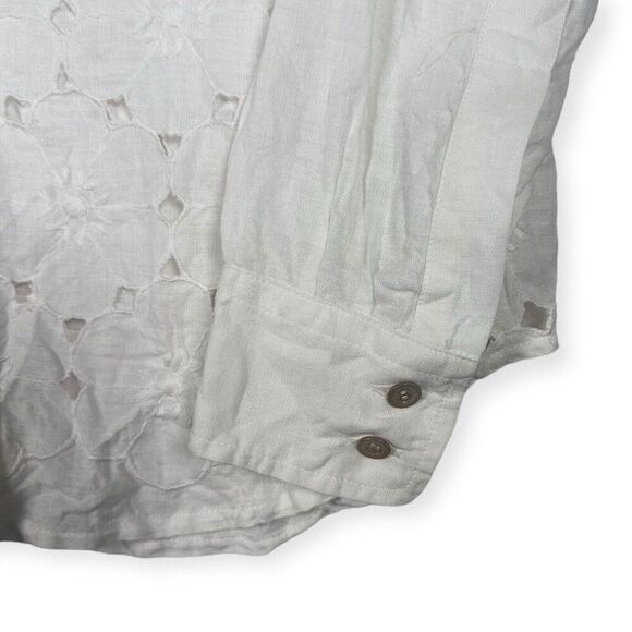 Fedeli‎ Linen Blouse Top Floral Embroidered White Made in Italy Size 40 - Picture 3 of 7